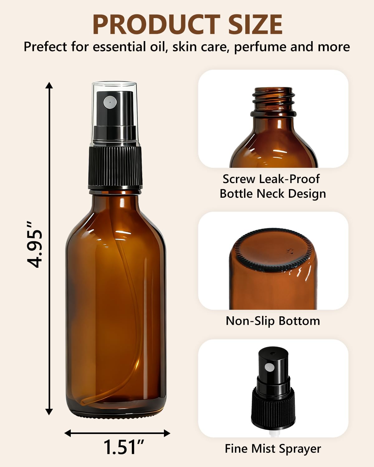 KEYWING 36 Pack Small Amber Glass Spray Bottles for Essential Oils, 2oz Empty Fine Mist Mini Spray Bottles, Refillable Containers for Hair, Travel, Plants, Cleaning, Skin Care