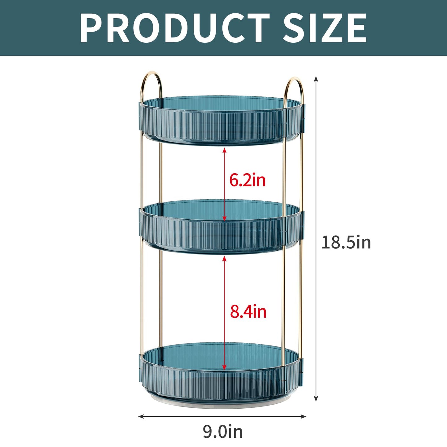 INVSSENE 360° Rotating Makeup Organizer, Bathroom Organizers and Storage Holder Rack, Large Capacity Vanity Shelf Countertop, Fits Cosmetics, Perfume, Skin Care(Blue, 3 Tiers)