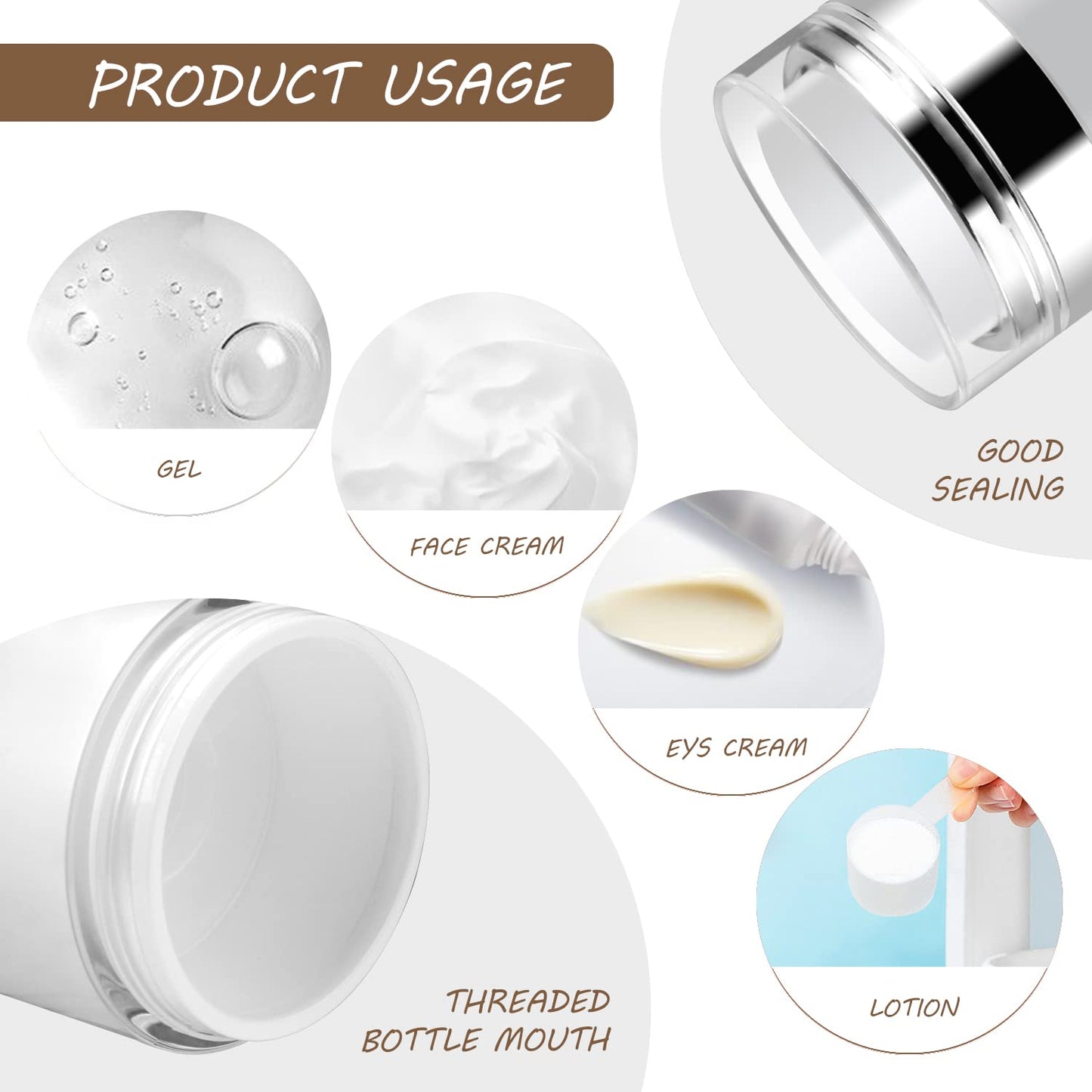 Cositina 6 Pack 0.5oz/15ml Airless Pump Jars,Empty Acrylic Airless Makeup Cosmetic Container with Press Pump,Mini Portable Travel Size Jar With Lid for Thick Moisturizer,Creams,Gel Lotion,White