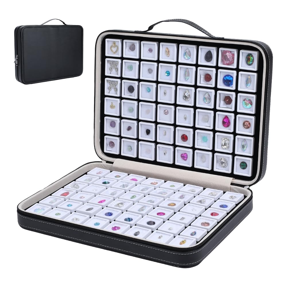 PH PandaHall 96pcs Gemstone Storage Box 1.1" Diamond Displays Case Leather Crystal Collection Box Jewelry Storage Container White Gem Jars with Foam Insert for Rhinestone Diamond Showcase Collectibles