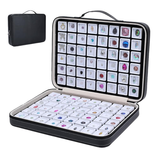 PH PandaHall 96pcs Gemstone Storage Box 1.1" Diamond Displays Case Leather Crystal Collection Box Jewelry Storage Container White Gem Jars with Foam Insert for Rhinestone Diamond Showcase Collectibles