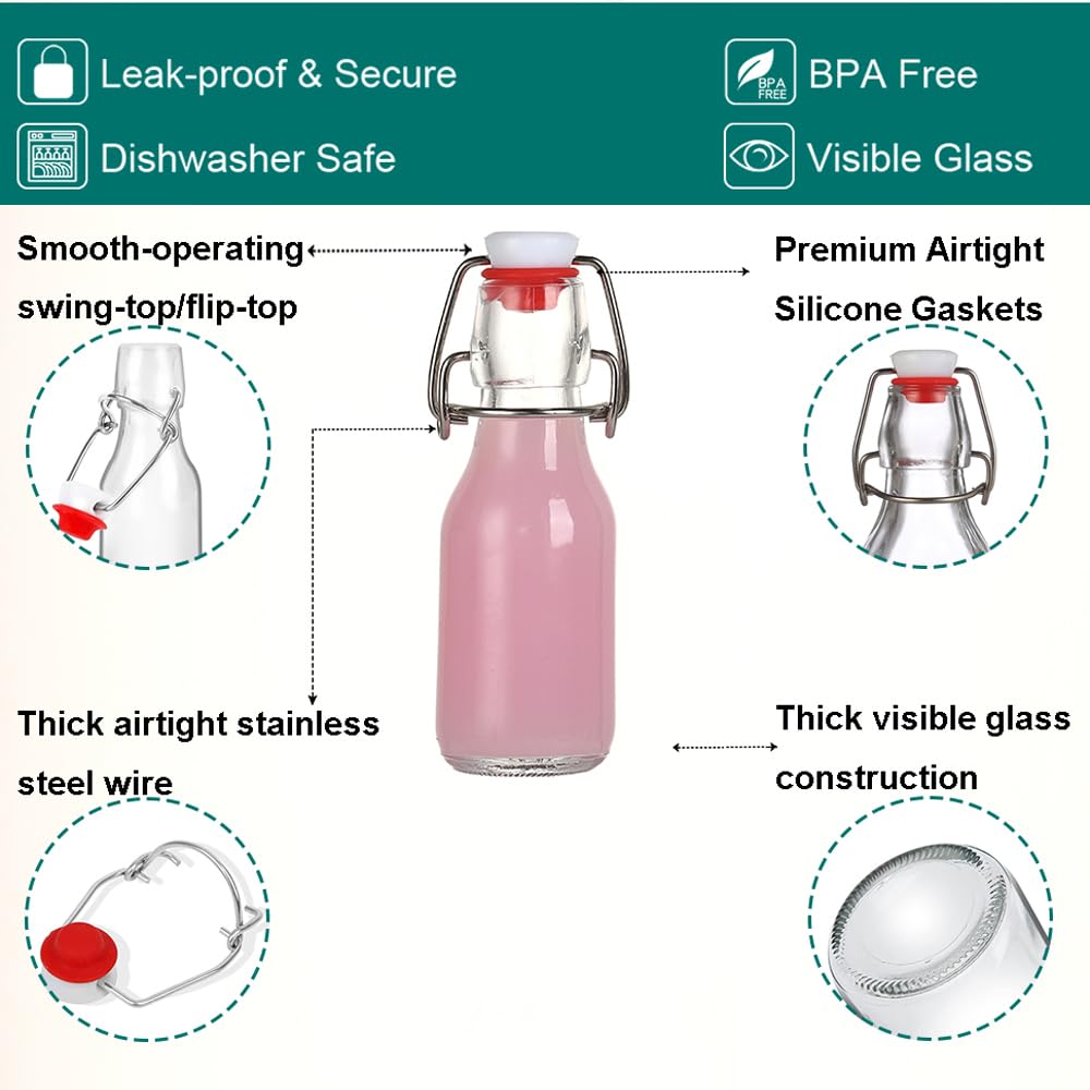 ZEBEIYU 12 Pack 4 oz Swing Top Glass Bottles,Flip Top Glass bottles with airtight Caps for Home Brewing Beer,Kombucha,2nd Fermentation,Kefir,Beverages,Soda,Oils,Vinegar,Limoncello,Vanilla extract