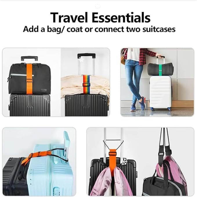Multi Use Strong Adjustable Luggage Connector Straps, Flexible and Adjustable Luggage Strap, Luggage Connector Straps for Suitcases, Secure Stacking&Hands-Free Travel, Easy to Identify Travel (4Pcs/1)