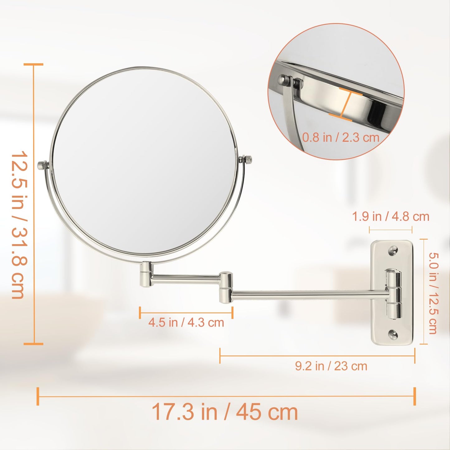 FFowcye 8" Wall Mount Magnifying Mirror, 1X/10X Double-Sided Makeup Mirror Wall Mounted with Extendable Folding Arm, 360° Rotation, Brushed Nickel, Perfect for Shaving & Makeup in Bathroom (No Light)