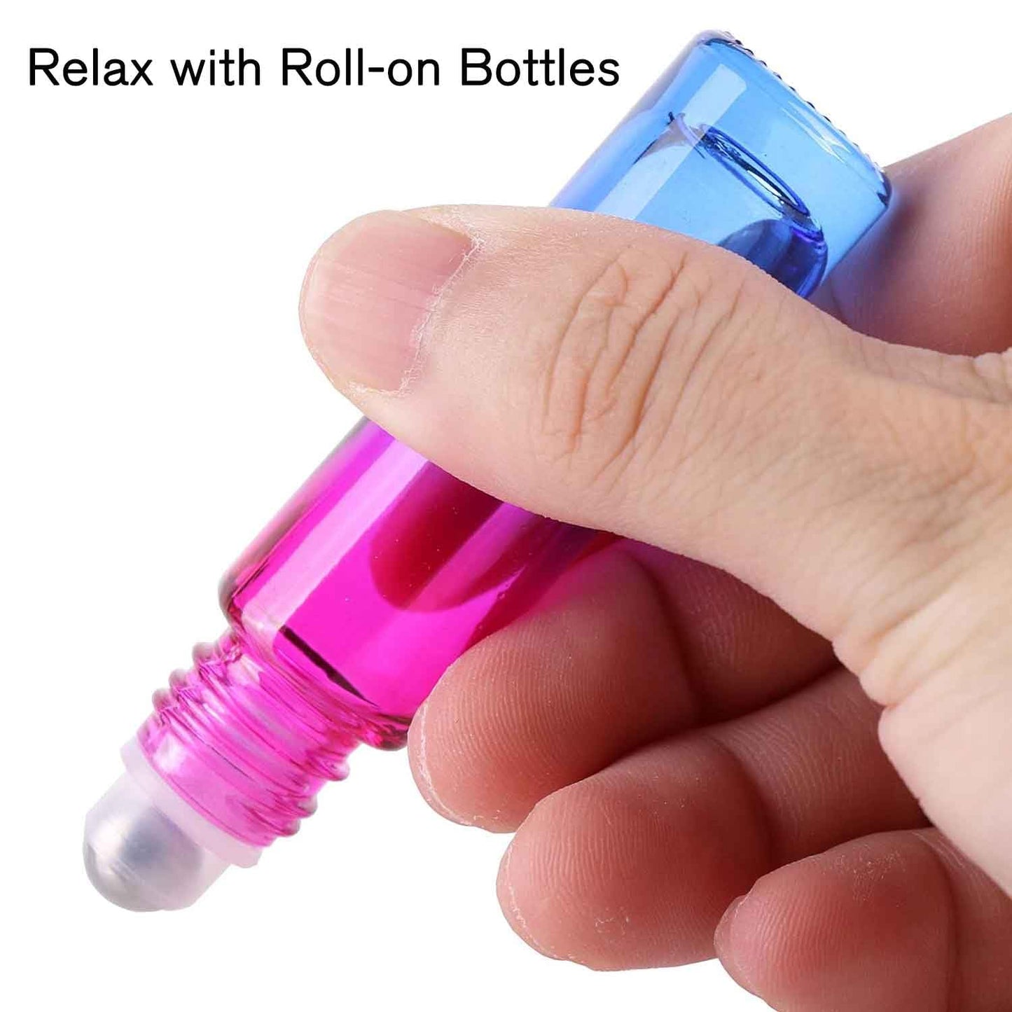 PrettyCare Set of 24, 10 ml Essential Oil Roller Bottles with Stainless Steel Roller Ball - Refillable Leak-proof Empty Thick Rainbow Glass Roll on Bottles with Metal Caps for Travel, Perfume
