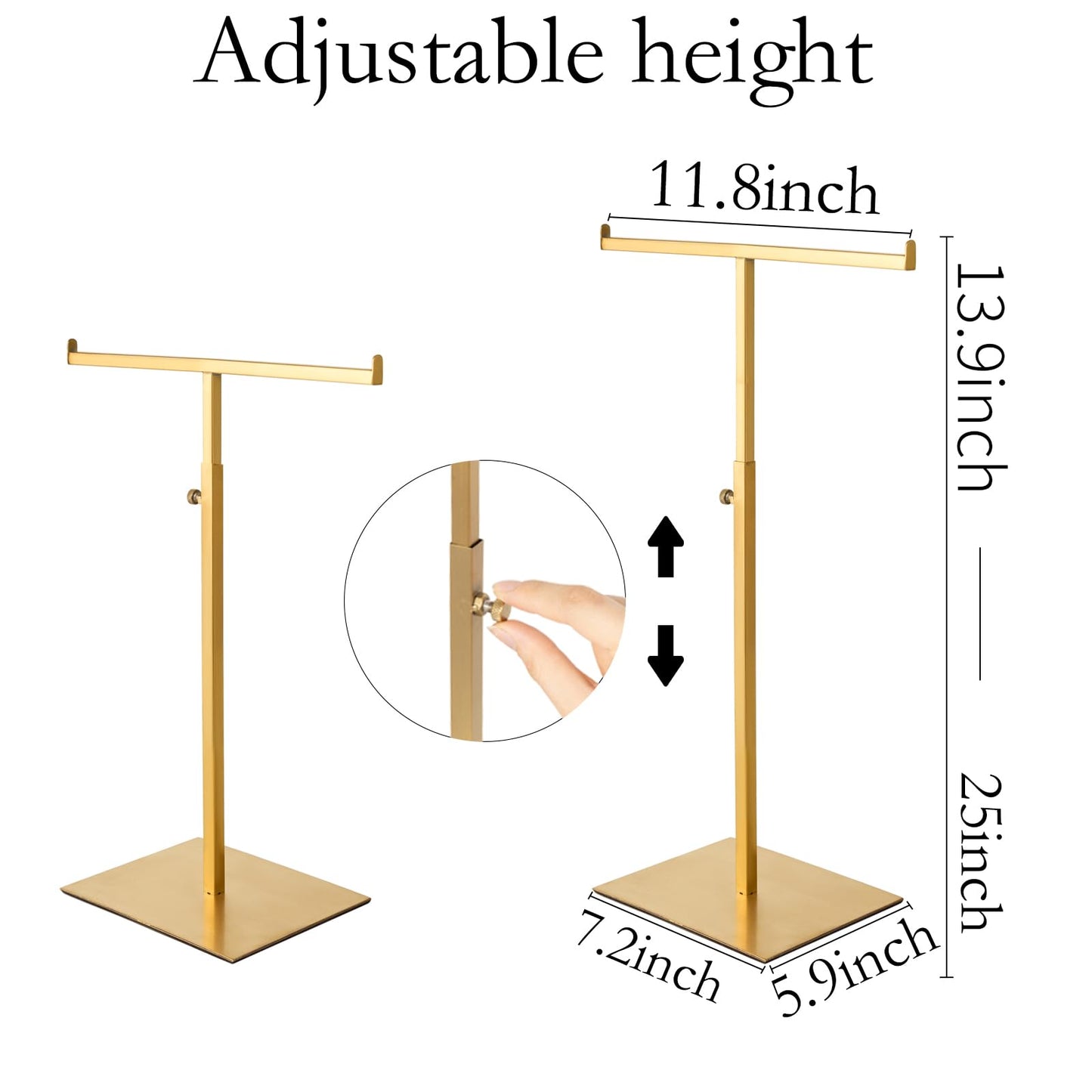 CHANJEYION Purse Display Stand Set of 2 Jewelry Tower Stainless Steel Jewelry Handbags Stand Tabletop for Necklaces Purse Hanger Stands Adjustable Height Organizer Home Store Boutique, Gold