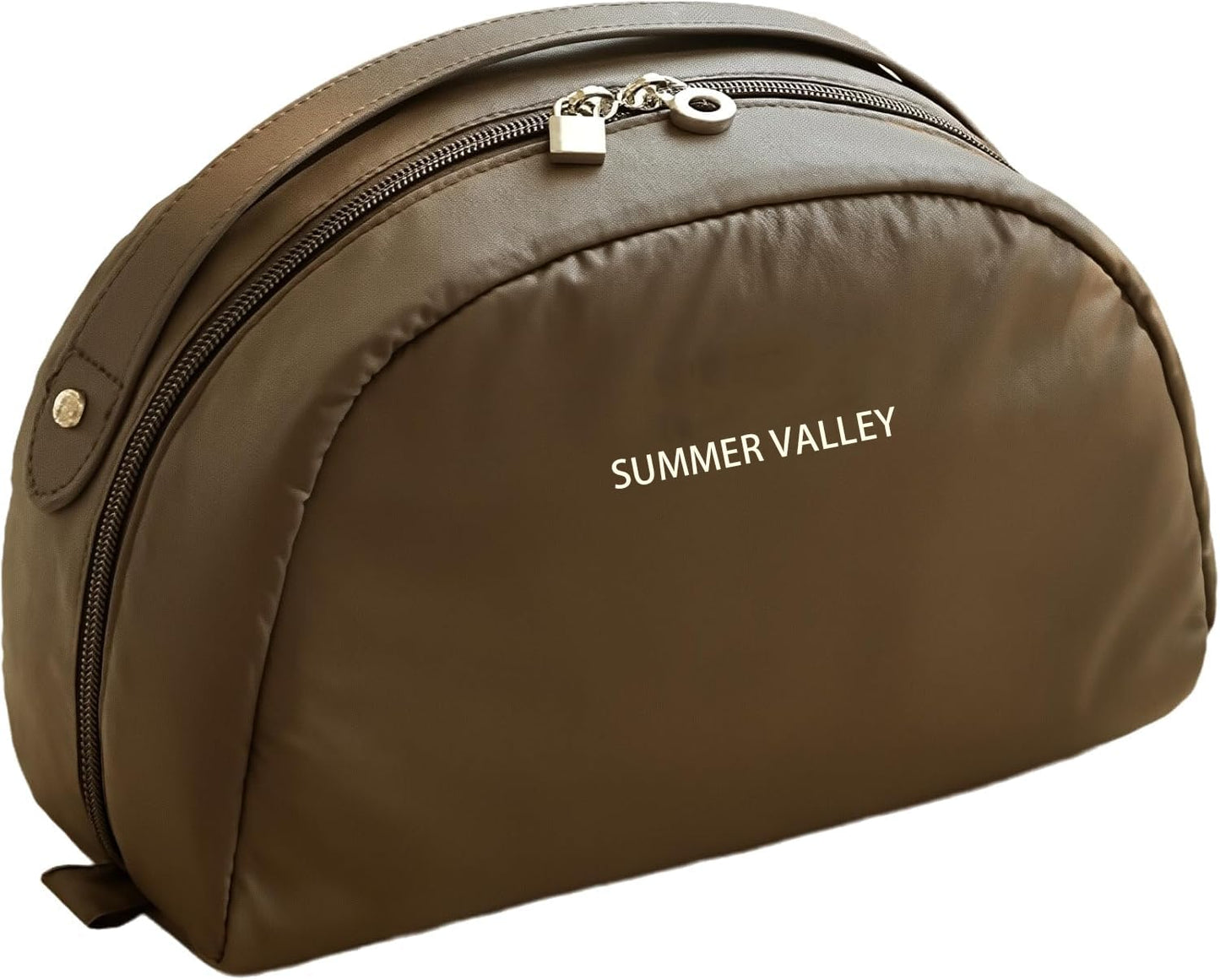 YDR Travel Makeup Bag for Women, Large Capacity PU Leather Cosmetic Bag, Semi-Circular Makeup Organizer Pouch, Water-Resistant Toiletry Bag with Zipper, Portable Cosmetic Case for Travel
