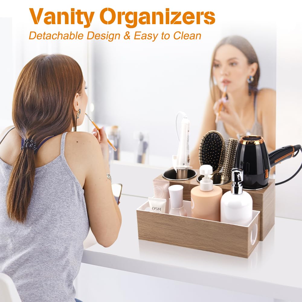 GFWARE Hair Tool Organizer - Bathroom Vanity Organizers and Storage, Hair Styling Accessories Hot Tools Organizer Hair Dryer, Blow Dryer, Curling Iron, Flat Iron, Hair Straightener, Wood