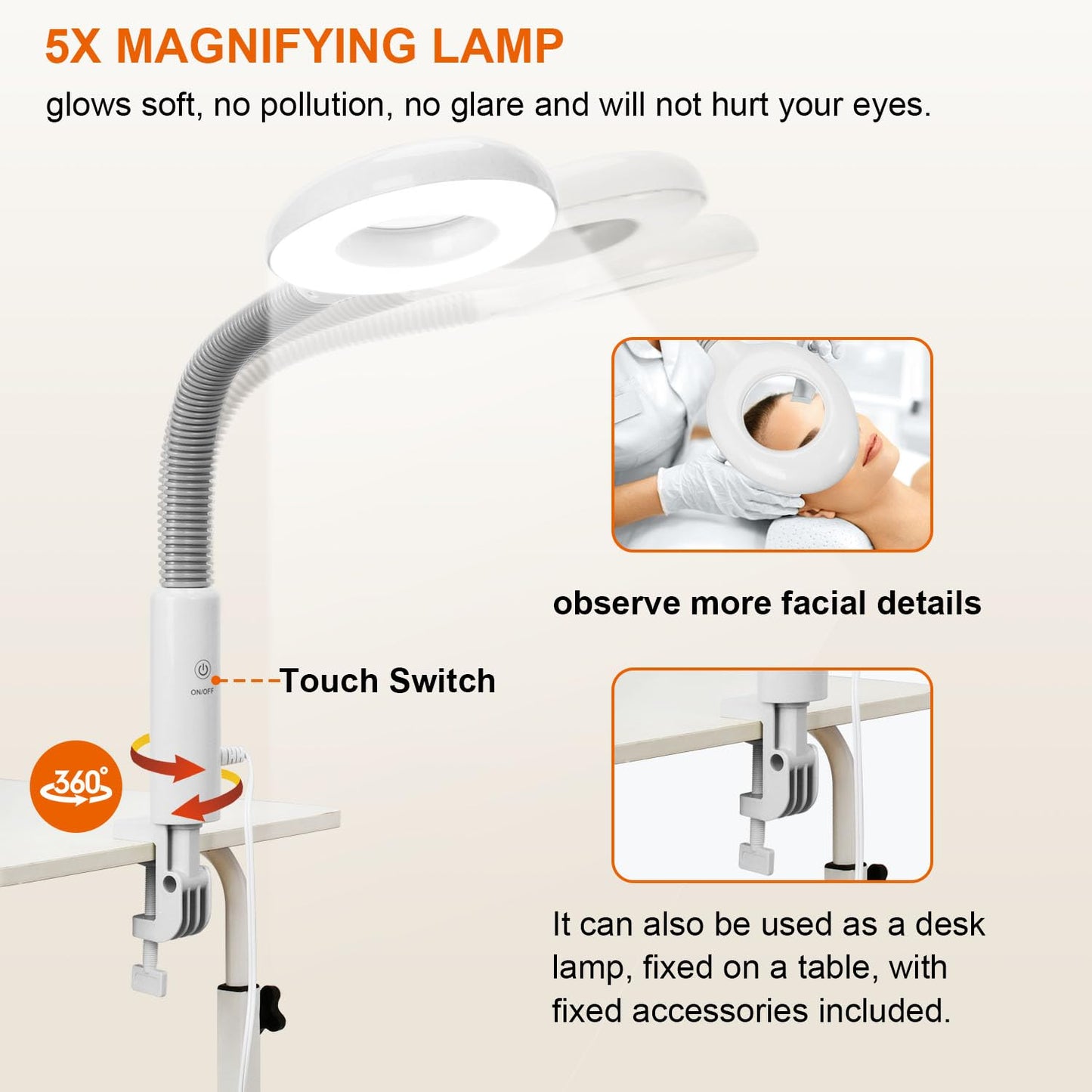 Professional Facial Steamer with 5X Magnifying Lamp, 2 in 1 Facial Steamer Upgrade PTC Heating, Esthetician Steamer Black Face Steamer for Salon Spa Beauty Skin Care (White)