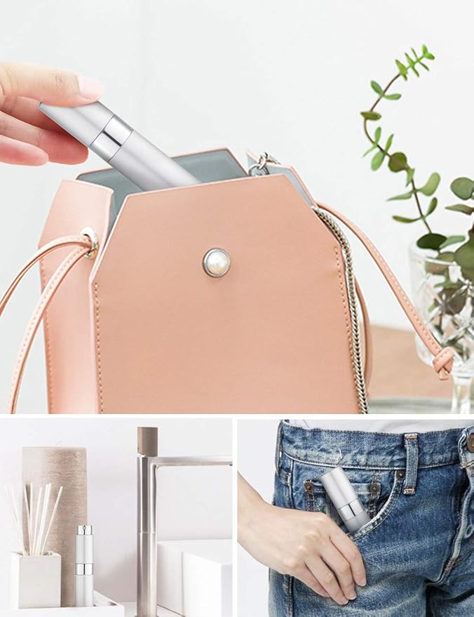 LISAPACK 8ML Atomizer Perfume Spray Bottle for Travel, Empty Refillable Cologne Dispenser, Portable Sprayer (Silver)