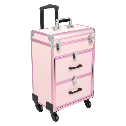 BGSHKAL Rolling Makeup Case with Drawer, Large Cosmetic Trolley with Lock 3 in 1 Rolling Makeup Train Case Cosmetology Trolley 3 Stage Telescopic Handle 4 Silent Swivel Castors 110.23 Lbs Capacity