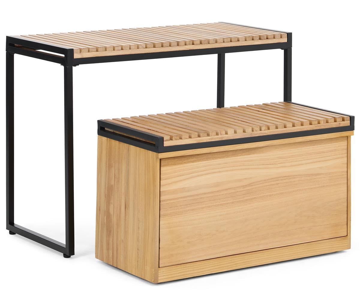 Displays2go Retail Display Nesting Tables, Rectangular, Slatted Pine Wood- Natural Finish (SMWMNTSTORN)