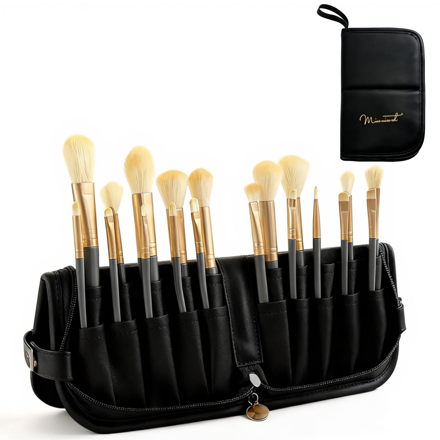 YLYZ Makeup Brush Bag, Waterproof Stand-Up Makeup Brush Holder Organizer, Travel Make up Brush Pouch Cosmetic Bags, Black