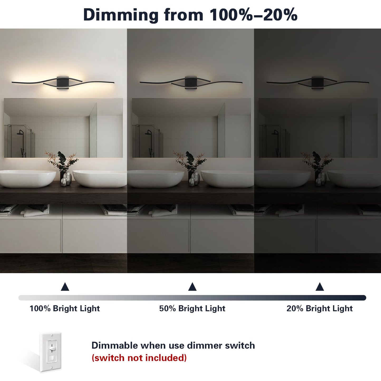 Joossnwell Bathroom Light Fixture Over Mirror 39.37 Inch Vanity Lights Bar for Bathroom Dimmable 5CCT Modern Vanity Light Black Led Bath Light Wall Lamp