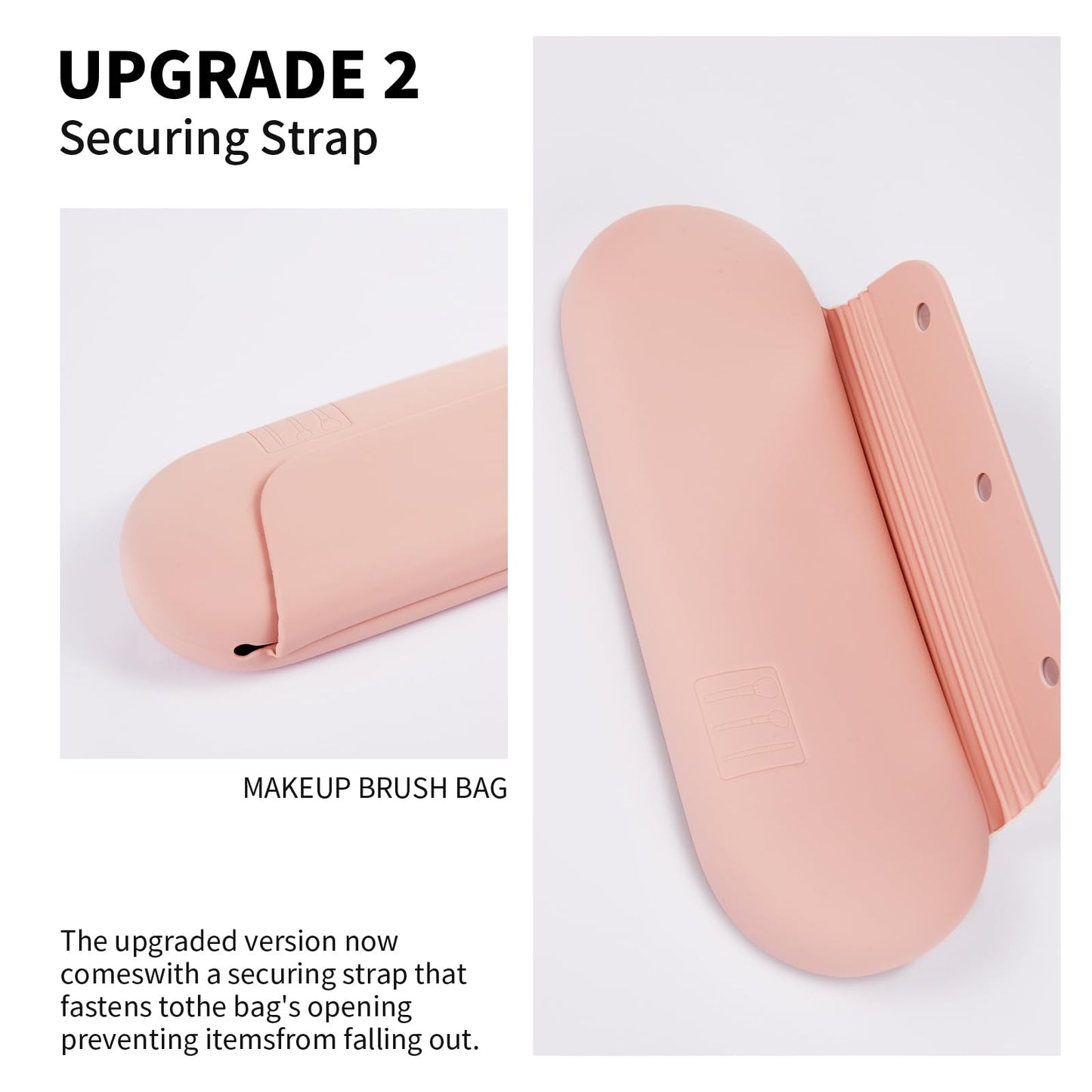 AGIKET Silicone Makeup Brush Holder Travel Cosmetic Bag：Soft Portable Cosmetic Face Brushes Holder with Upgrade Anti-Fall Out Magnetic Closure, Large Travel Makeup Brush Case - Pink Sand