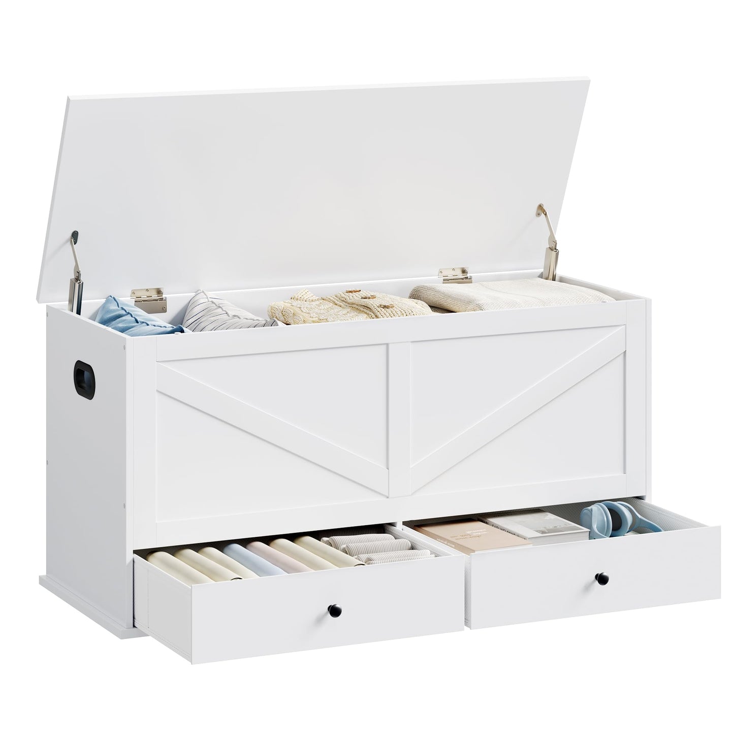 VASAGLE Storage Chest, Storage Bench with 2 Fabric Drawers, Farmhouse Style, for Entryway, Bedroom, Living Room, 15.7 x 39.4 x 19.9 Inches, Cloud White ULSB043W01