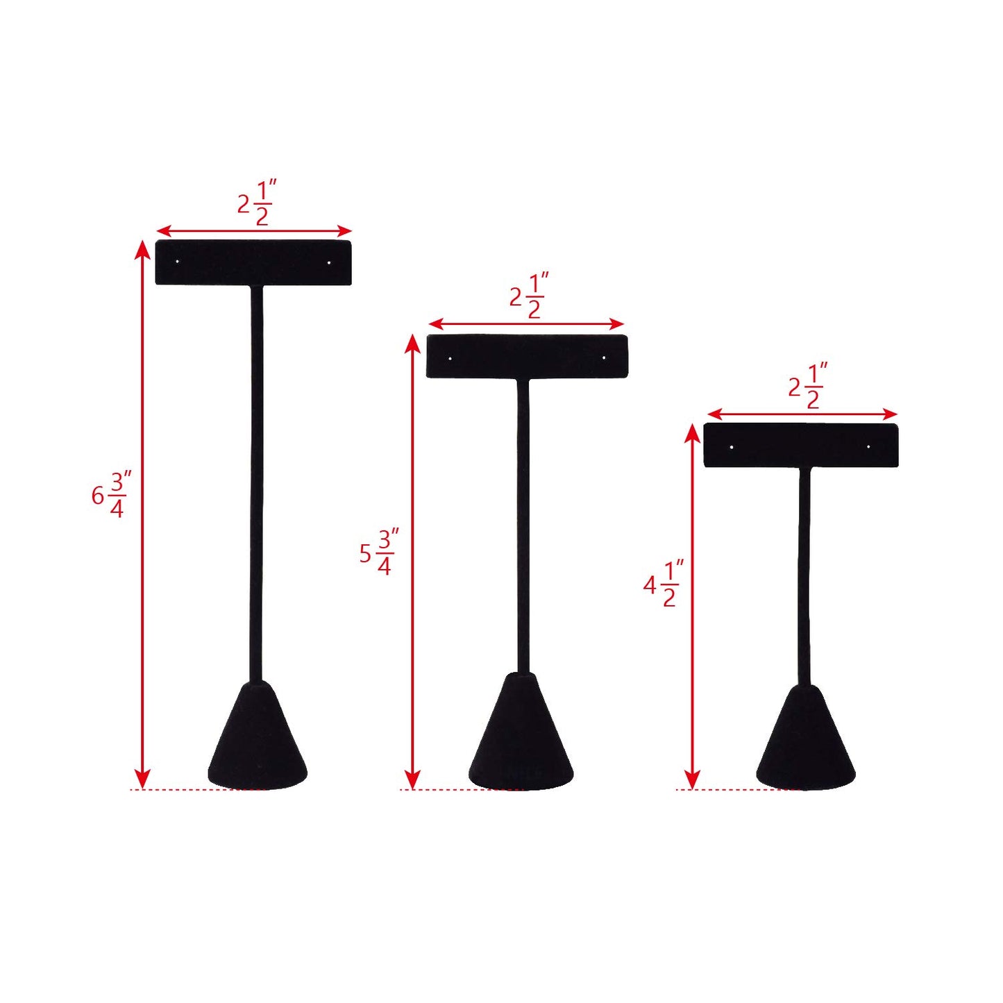 Ikee Design 6Pcs Set Earring T Stand Display Set with 3 Different Heights, T Shape Jewelry Earring Showroom and Tradeshow Showcase Displays, Black Velvet, 4 1/2 H in ; 5 3/4 H in; 6 3/4 H in