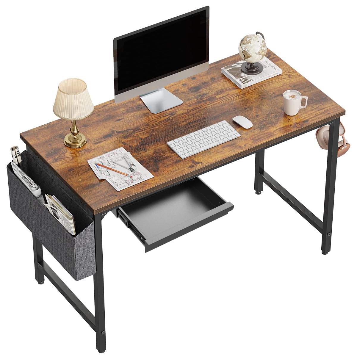 Beiyier Under Desk Sliding Drawer for Office Desk or Table, Pull-out Storage Organizer for Sit-Stand Workstation with High Crosspiece under Desktop (Black)