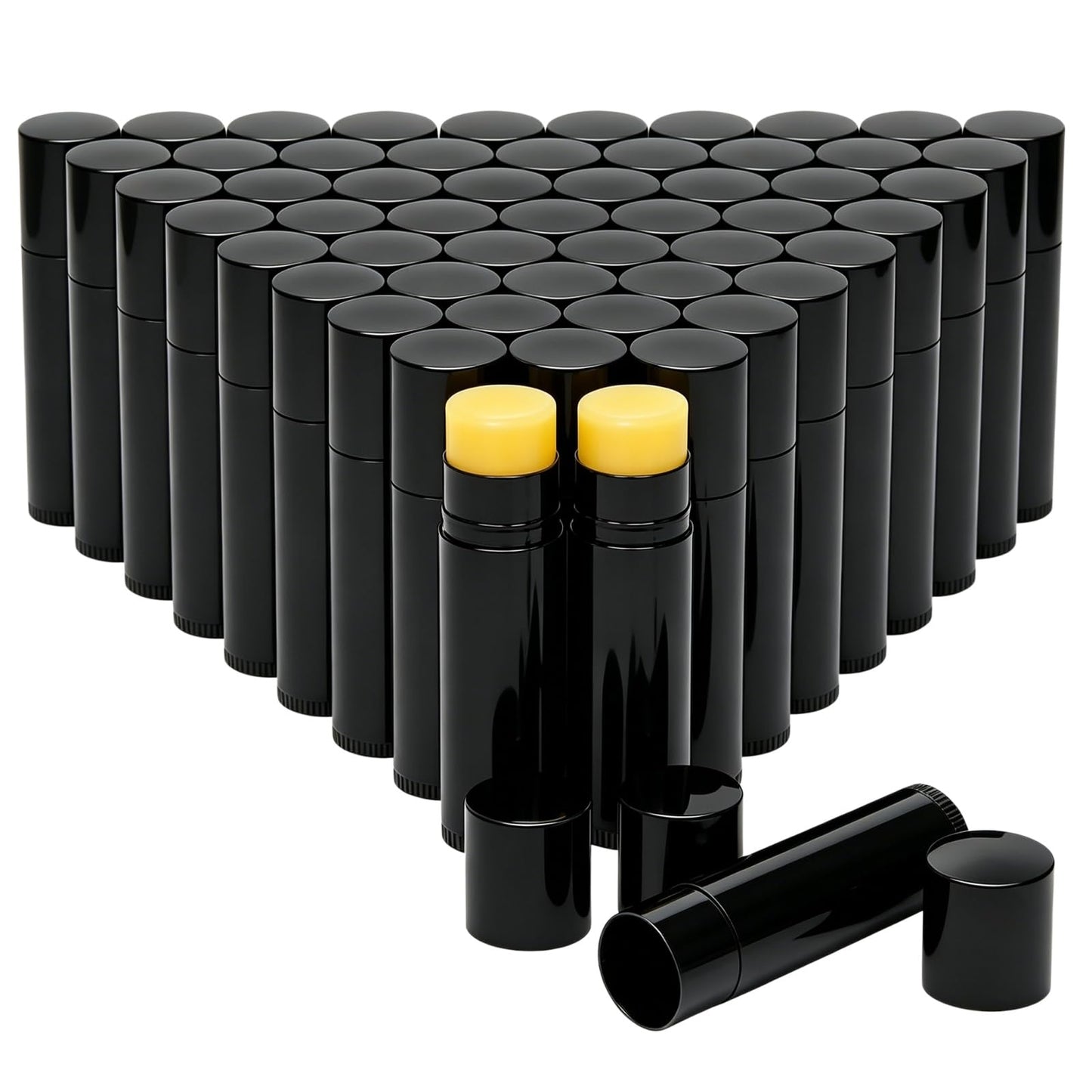 FINEMAISAI Value Pack of 100 Packs 5ml Empty Lip Balm Tubes, Leak-Proof Twist-Up Refillable Lipstick Containers for DIY Lip Balm, Lipstick, Lip Care Solid Perfume, Cosmetic Filling (Black)