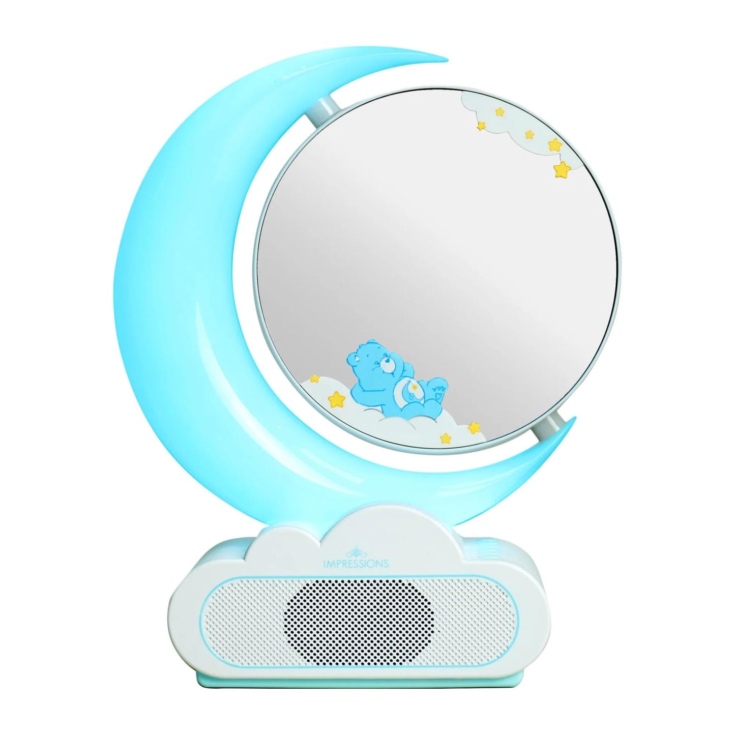 Impressions Vanity Care Bears Bedtime RGB Moon Lamp Makeup Mirror with Lights and 7X Magnification, App Controlled Vanity Desk Mirror with Crescent Moon RGB Rainbow LED Lamp Mirror for Bedroom