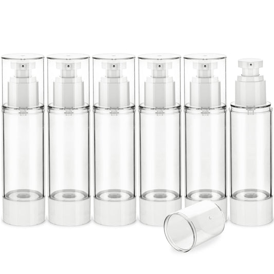 IFDGCTK 2.7OZ/80ML Clear Airless Pump Bottles, Lotion Dispenser Travel with Pump, Vacuum Plastic Travel Size Lotion Bottle for Foundation, Creams, Cosmetic(6 Pack)