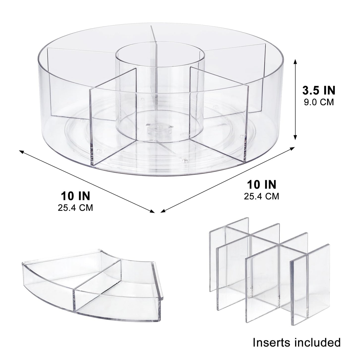 360° Rotating Makeup Organizer, 10" Clear Turntable Lazy Susan Organizer for Vanity, Bathroom Counter, Cabinet, Spinning Cosmetic Storage Holder with 6 Dividers for Skincare, Makeup Brushes, Lipsticks