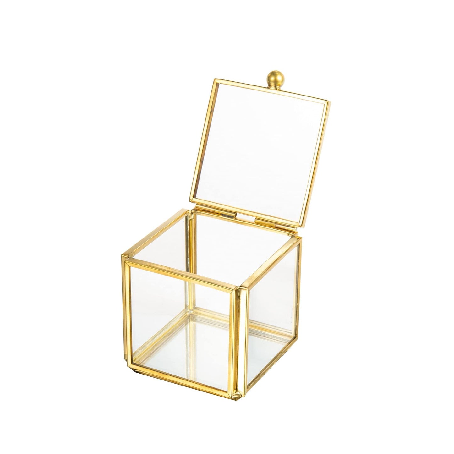 Feyarl Mini Glass Jewelry Trinket Box Ornate Small Ring Earring Display Box Treasure Chest Organizer Tiny Decorative Keepsake Case with Lid for Wedding Home Deco（2.16 x 2.16 x 2.16 Inch)
