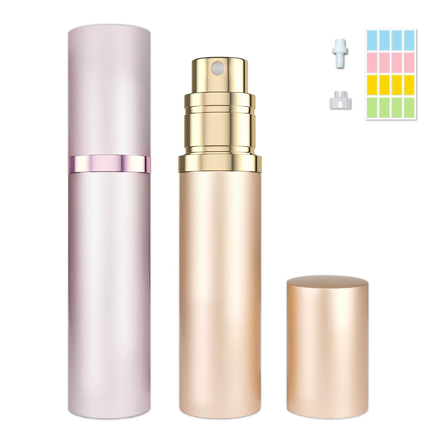 Fiwecos Perfume Travel Refillable Bottle Portable Atomizer Spray Bottle Fragrance Scent Pump Fill from Bottom Mini Pocket Size 5ml for Traveling and Outing (Rose gold + Pink)