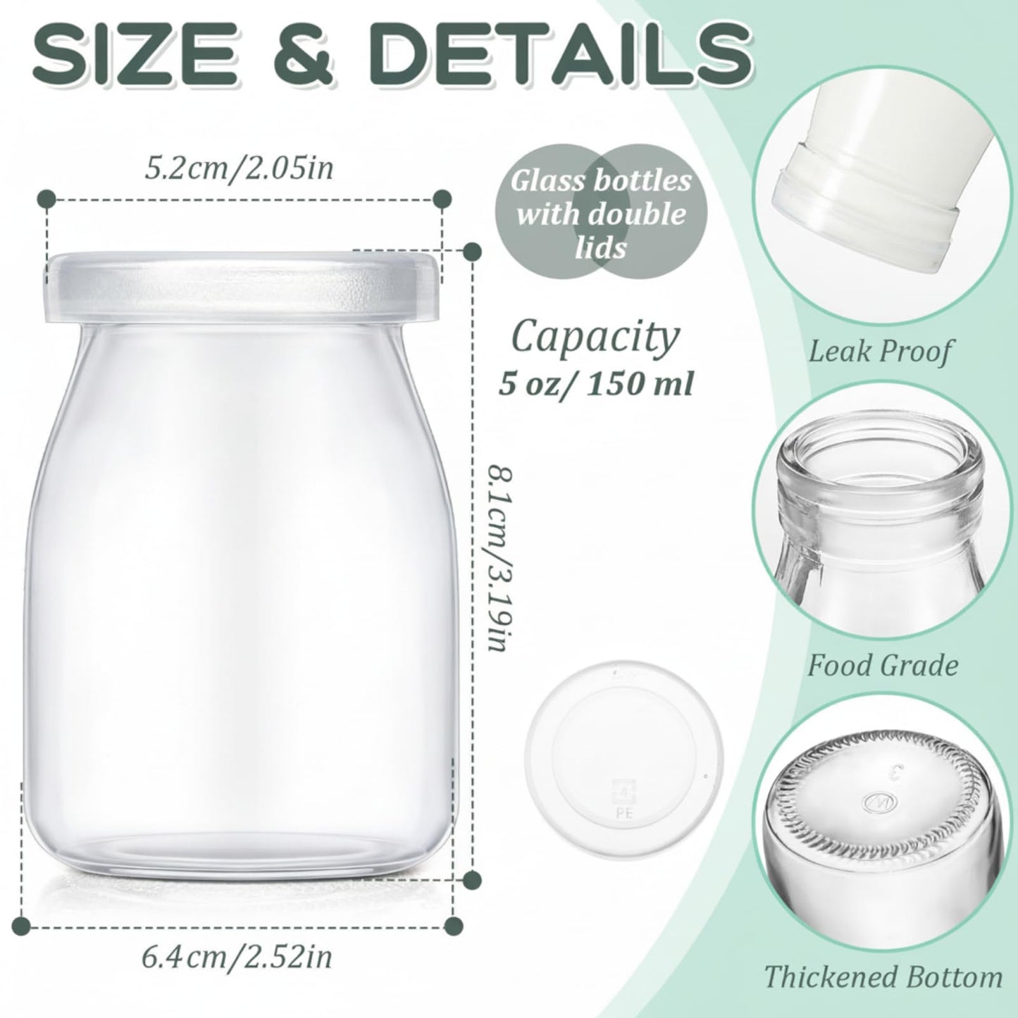 Zubebe 24 Pack 5 oz Glass Milk Bottles with 48 Lids - Versatile Small Glass Jars for Holiday Party Favors, DIY Decorations, Yogurt Pudding, and Juice, Reusable