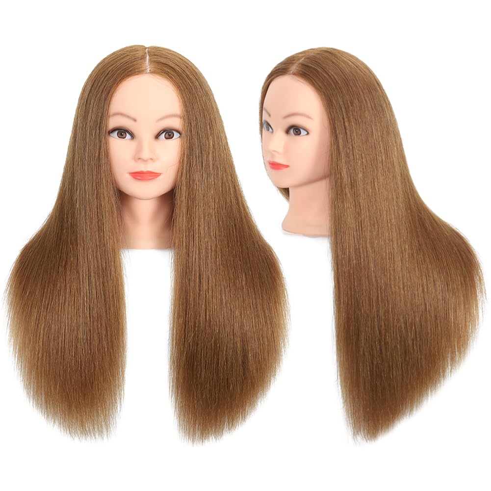 ZOMOI Mannequin Head 100% Human Hair,Hairdresser Cosmetology Mannequin Doll Head Practice Braiding Head with Free Clamp (27#Light Brown)
