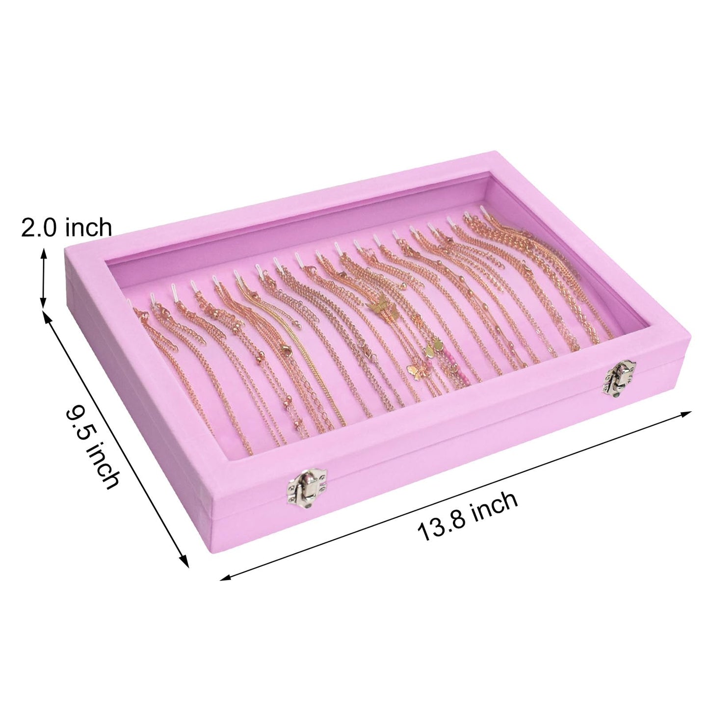 Siveit Necklace Organizer Box Premium 20 Hooks Velvet Necklace Display Jewelry Tray with Transparent Lid Jewelry Necklace Display Box for Necklace Pendants Suitable for Women and Girls (Pink)