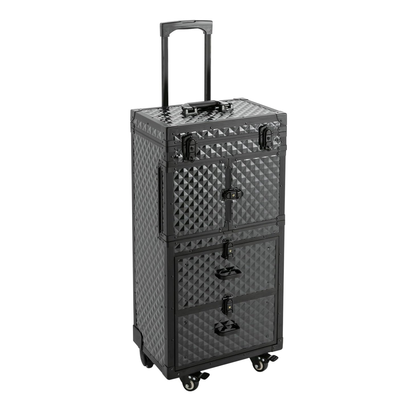 Kebayuneth Rolling Lockable Makeup Train Case, Hairdressing Travel Case with Wheels, Large Storage Cosmetic Trolley Makeup Rolling Train Case with Hairdryer Holder for Families, Barber Stores