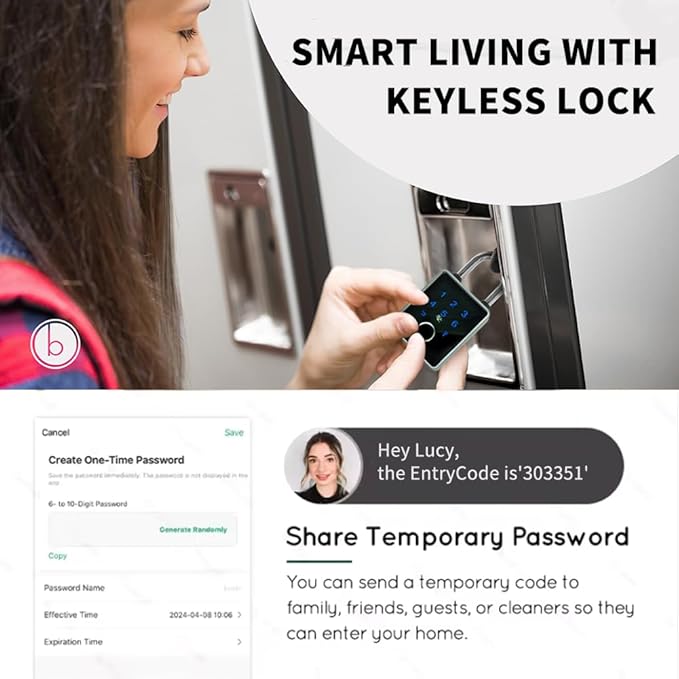 Smart Padlock with Key,Fingerprint Padlock Bluetooth Pad Lock with Code Tuya App 7.5mm Schackle Suitable for Gate Gym Warehouse School Fence,Outdoor,Warehouse, Sports, Bike