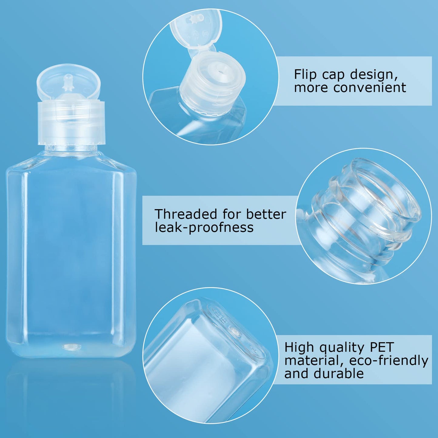APACALI 100PCS Plastic Travel Bottles 2oz Mini Shampoo Bottles Small Empty Bottles Refillable Cosmetic Containers with Flip Cap Clear Portable Small Bottles for Liquid, Lotions, Toner, Body Soap