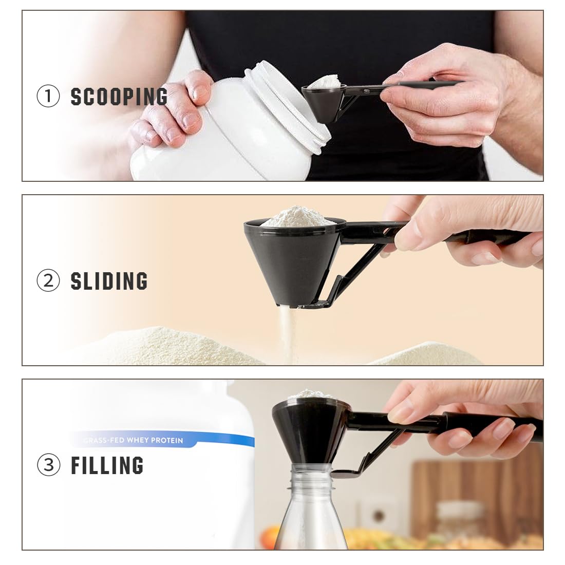 Measuring Scoop with Funnel for Filling Water Bottles with Protein Powder Milk Powder Filling Resuable K Cup Coffee Capsule with Coffee Grounds