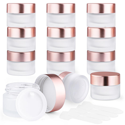Frosted Glass Jar 12 Pack 15g Cosmetic Cream Jar Refillable Sample Jars Empty Makeup Containers For Lotion Cream Lip Balms