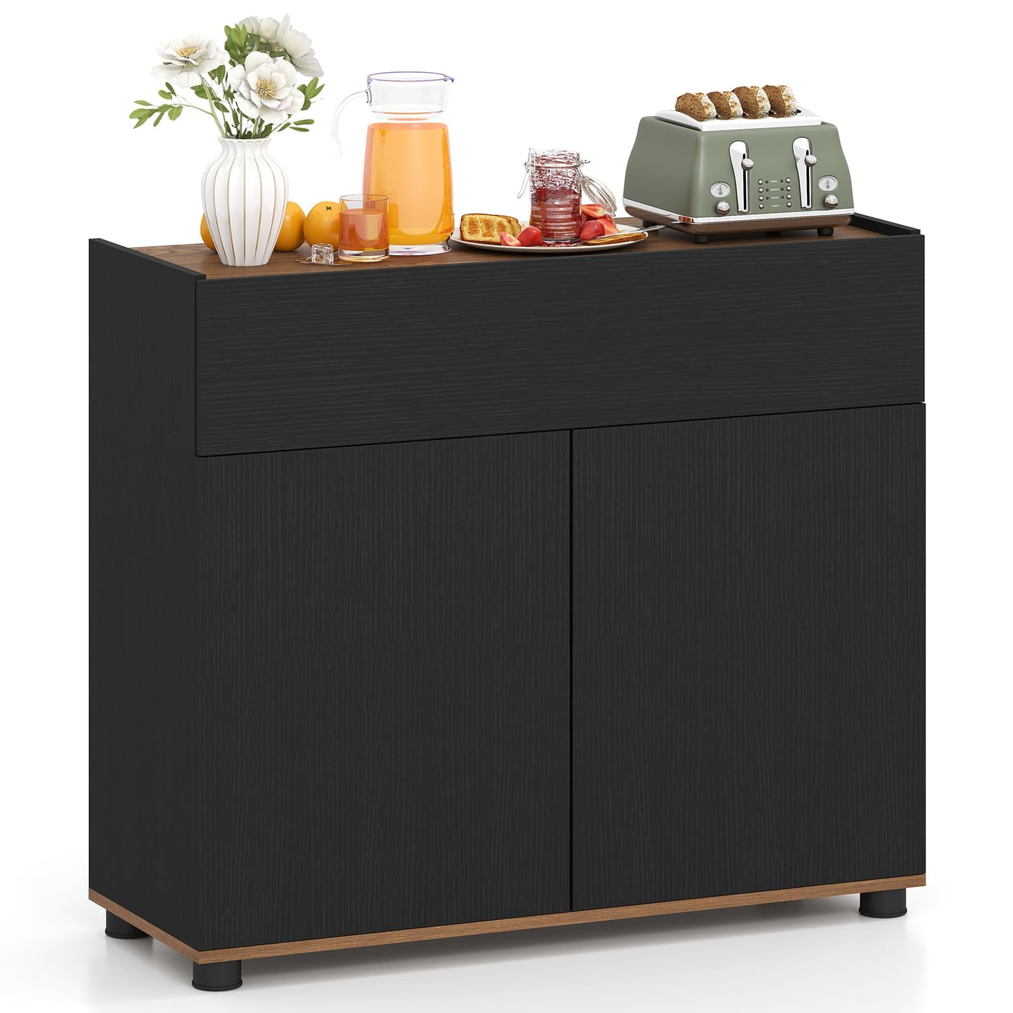 Giantex Sideboard Buffet Cabinet with Storage, Wooden Kitchen Storage Cabinet with Drawer and Push-to-Open Doors, Modern Coffee Bar Cabinet for Kitchen Living Room, 31.5”x12”x27.5” (Black)