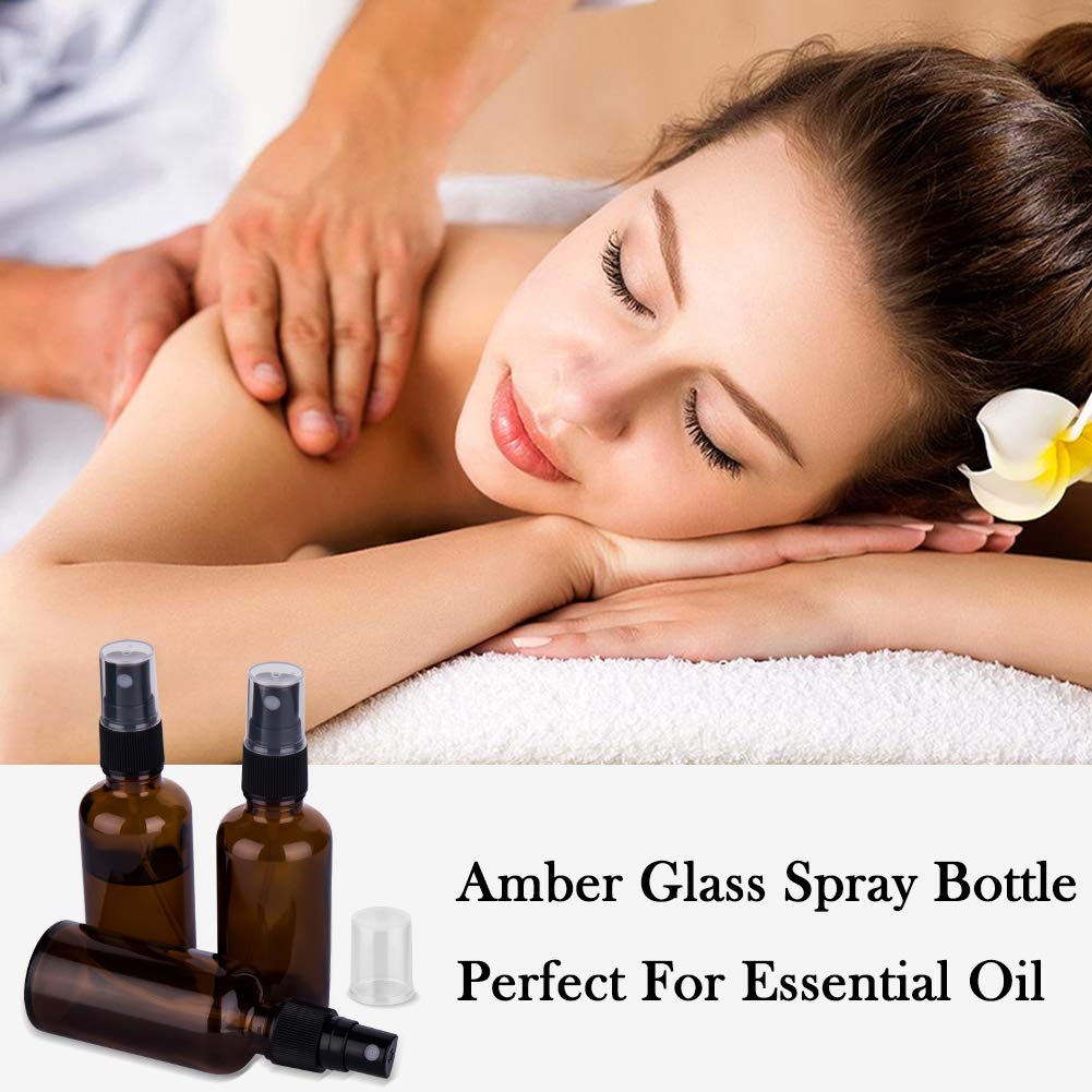 hmaimas Small Amber Glass Spray Bottles For Essential Oils, 2oz Empty Fine Mist Mini Spray Bottles, Set of 18