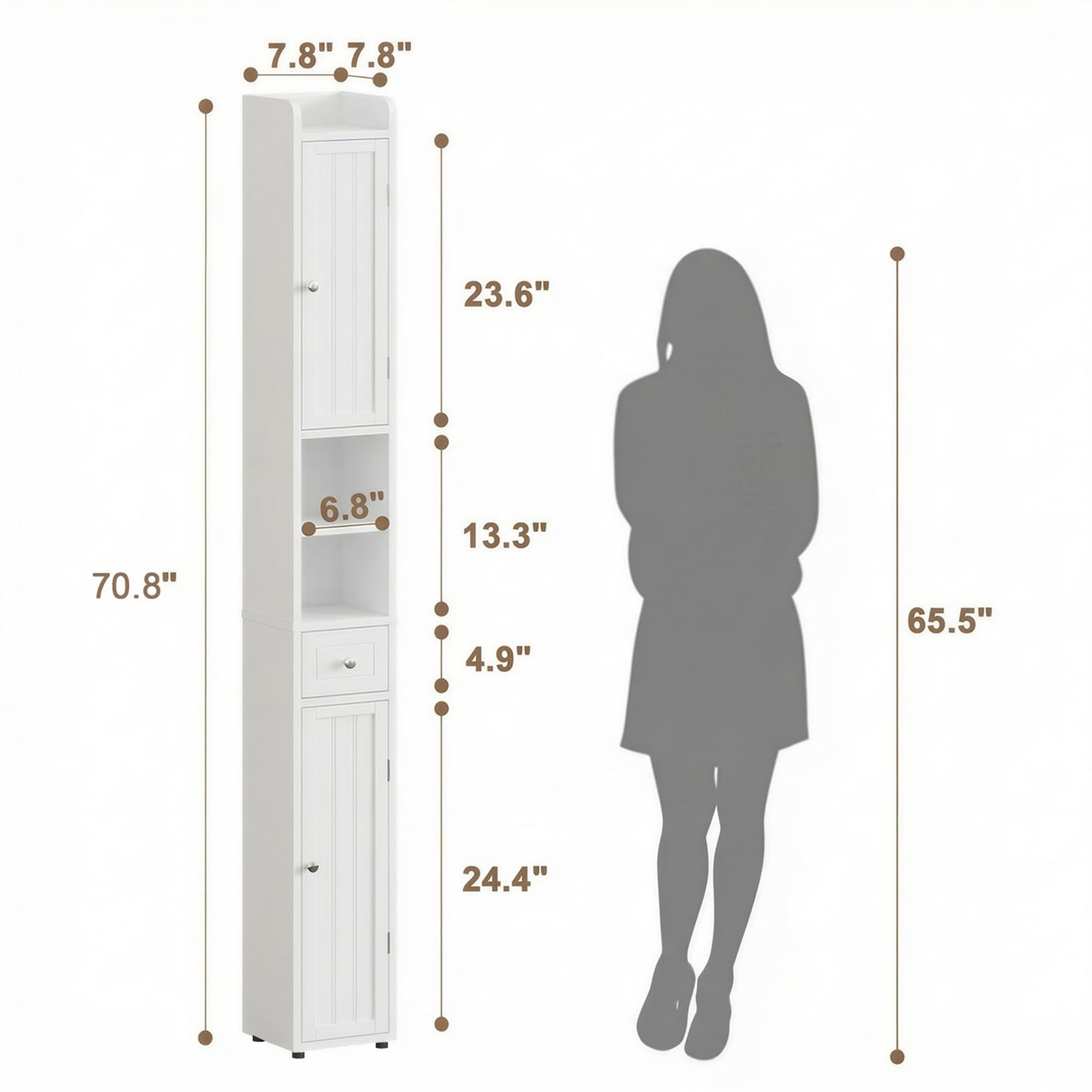 ChooChoo Narrow Bathroom Storage Cabinet with Adjustable Shelves, Tall Storage Cabinet with 2 Doors and 1 Drawer, Freestanding Cupboard for Small Spaces, White
