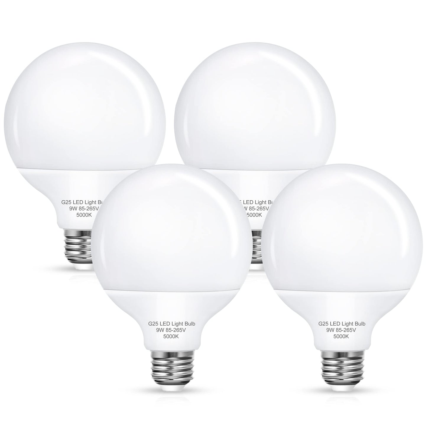 Flaspar G25 LED Vanity Light Bulbs, 100W LED Globe Bulb Equivalent, 9W Vanity Bulbs for Bathroom, 5000K Daylight White 900LM, E26 Base Round Makeup Mirror Bathroom Lights Bulb Décor Lighting, 4 Pack