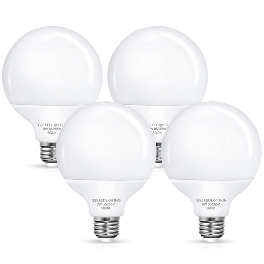 Flaspar G25 LED Vanity Light Bulbs, 100W LED Globe Bulb Equivalent, 9W Vanity Bulbs for Bathroom, 5000K Daylight White 900LM, E26 Base Round Makeup Mirror Bathroom Lights Bulb Décor Lighting, 4 Pack