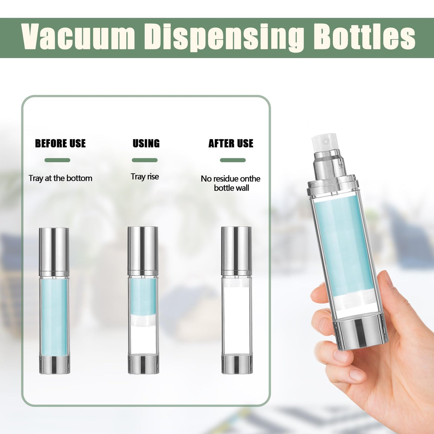 6Pcs 1.7oz/50ml Refillable Airless Pump Bottle, Makeup Pump Dispenser with Labels, Plastic Cosmetic Containers for Storage Travel (Silver)
