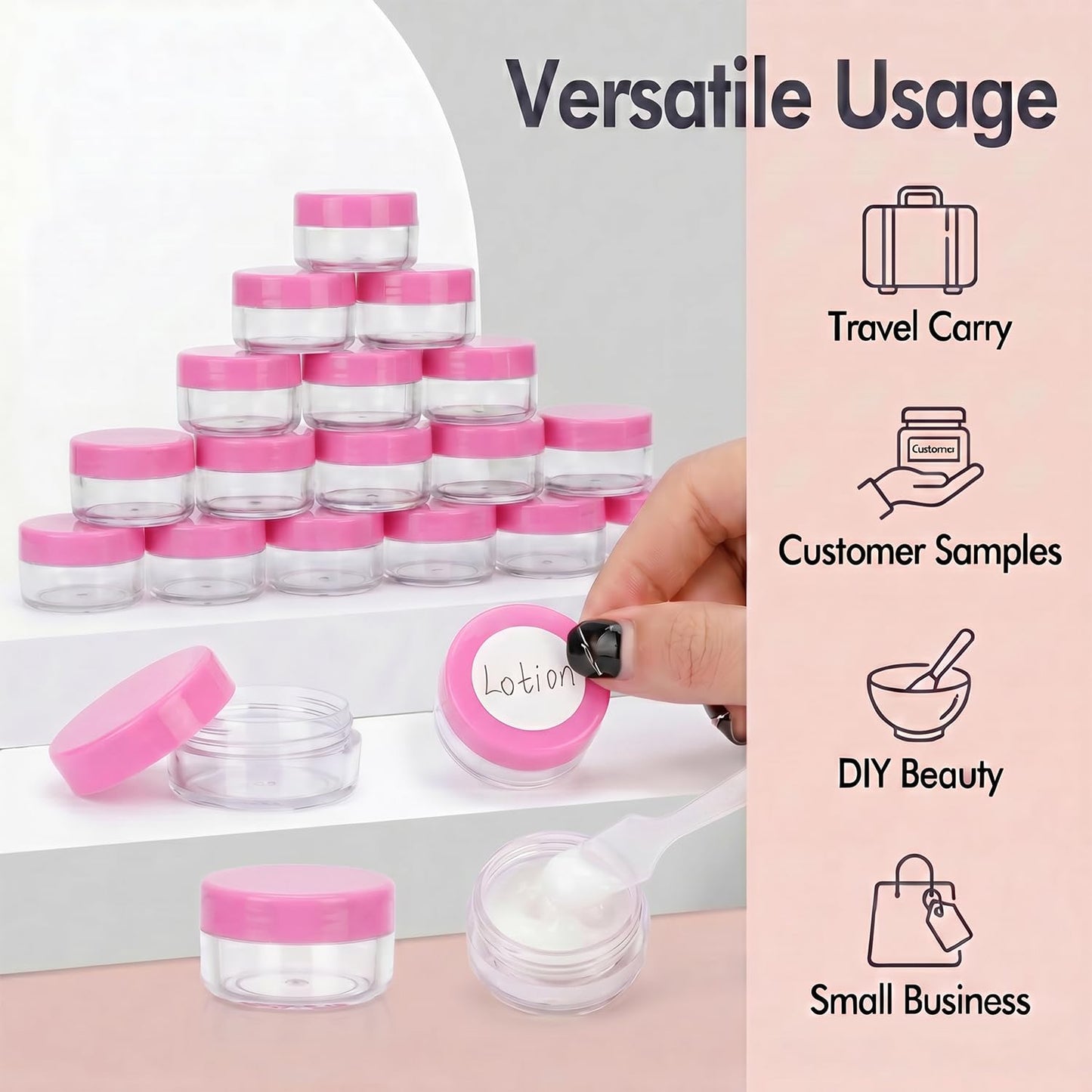 5 Gram Sample Containers with Lids, 200 Count 5ML Sample Jars, Empty Cosmetic Containers with Lids, Small Makeup Travel Containers for Glitter, Lotion, Cream, Beads, with Labels, Mini Spatulas