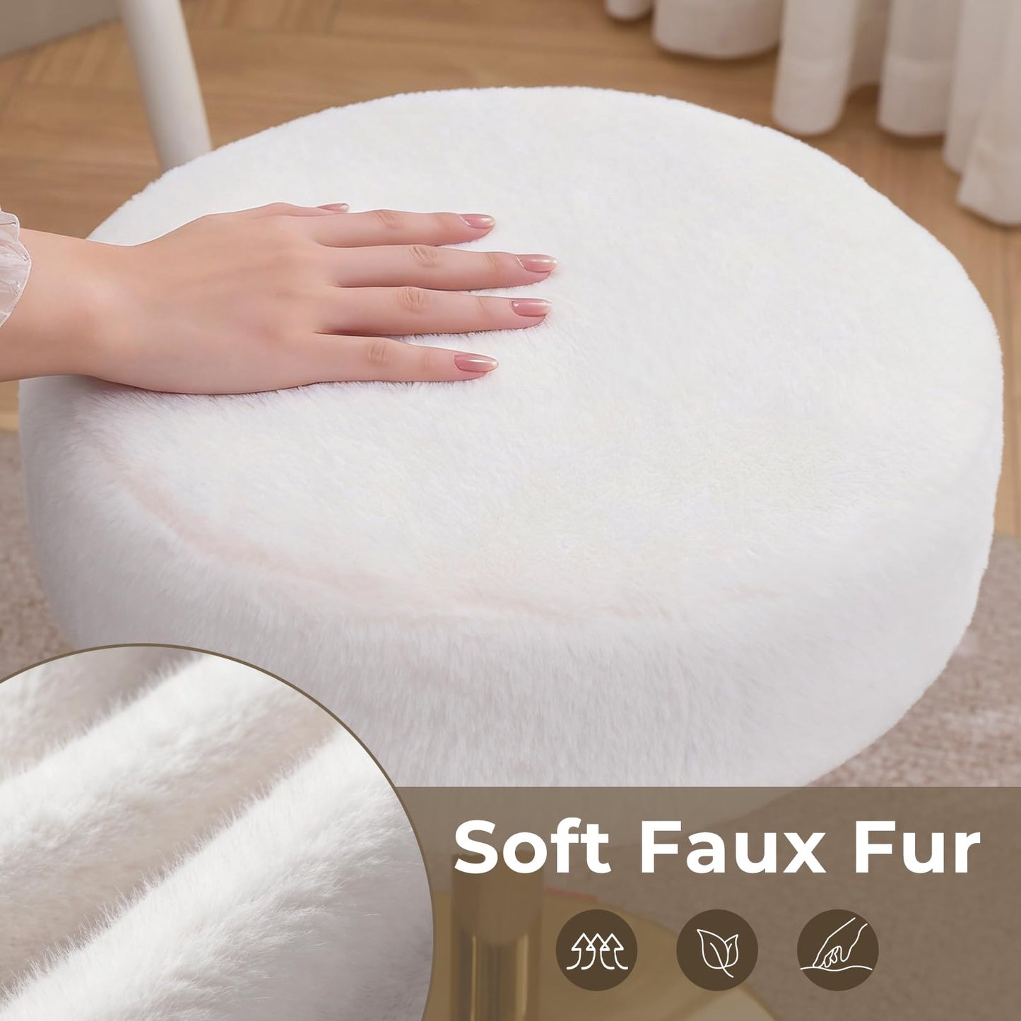 Xenothos Vanity Chair Adjustable Vanity Stool for Vanity Swivel Vanity Stool Chair Ottoman Gold Base White