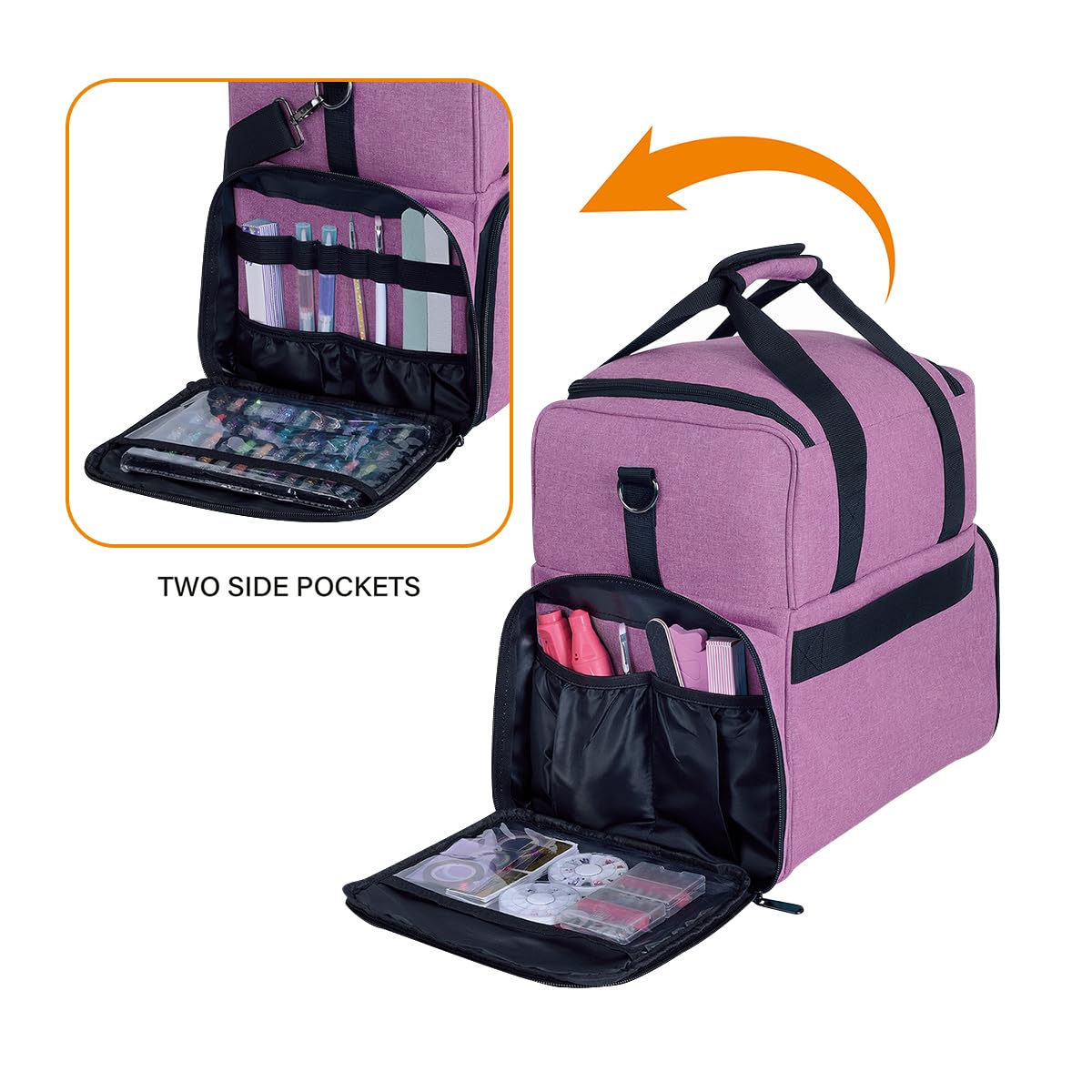 UOZL Large Makeup Cosmetic Bag with 3 Removable Case and 2 Removable Dividers Double Layer Travel Storage Organizer, Makeup Brushes Storage Section Purple