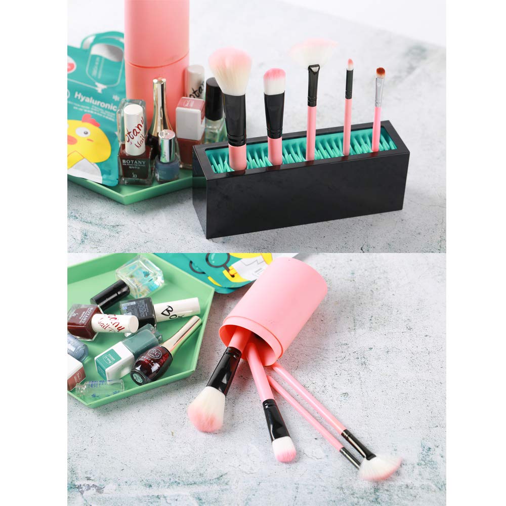 JAMEND CLXP Makeup Brushes Holder Organizer, Silicone Vanity Air Drying Rack Display Storage for Brush, Eyeliners and More, Practical Cosmetic Tools Container (Red-Black)