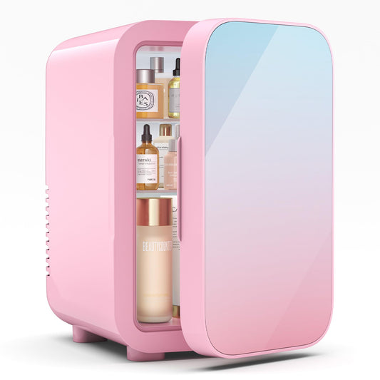 BEICHEN Mini Fridge, 6 Liter/8 Can Skincare Fridge, 110V AC/DC Portable Thermoelectric Cooler & Warmer for Skin Care, Cosmetics, Beverage, Food, Great for Bedroom, Office, Dorm (Pink)