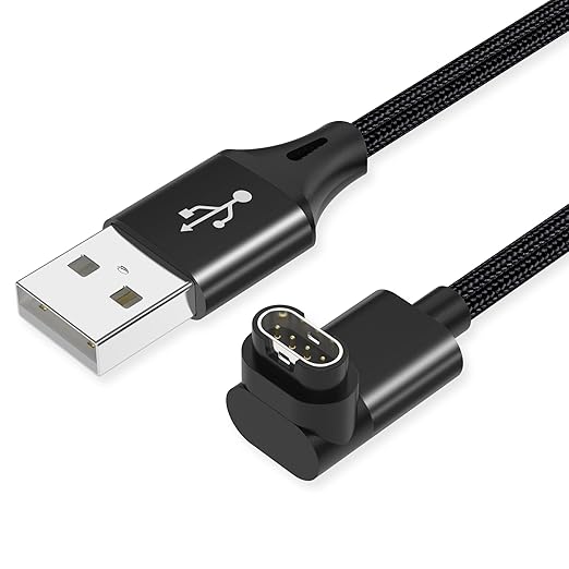 AGVEE 3.3ft Charger for Garmin Watch, L-Shape Charging Cable for Fenix, Forerunner, Vivoactive, Instinct, Venu, Tactix, Approach, D2, Quatix Series, Right Angle Braided, Black