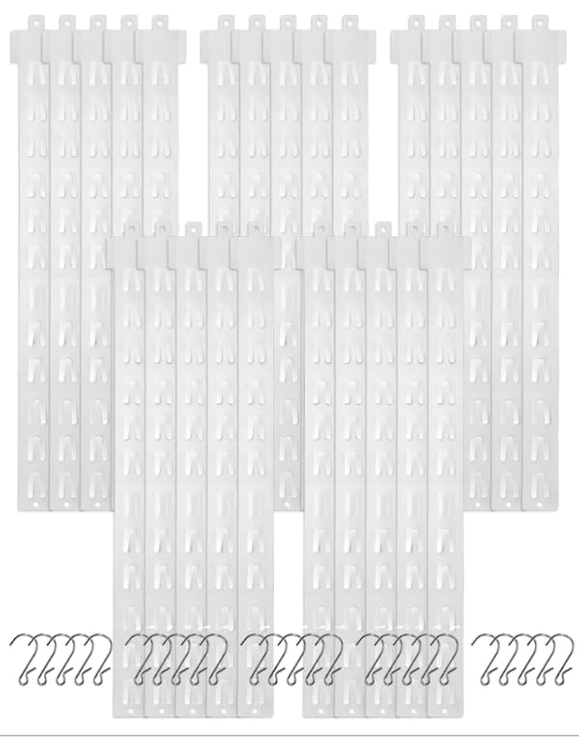 Clip Strip 25 Pack Merchandising Strips & S Hooks, 21" L w/ 12 Hook Positions and Header, Hanging Product Display Bundle