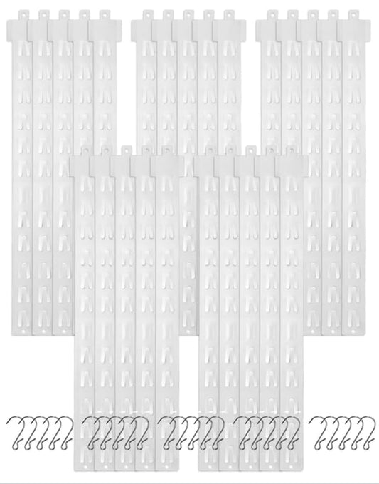 Clip Strip 25 Pack Merchandising Strips & S Hooks, 21" L w/ 12 Hook Positions and Header, Hanging Product Display Bundle